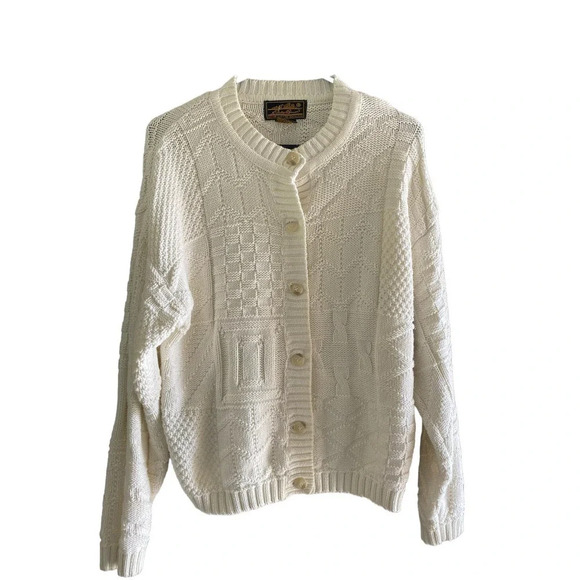 Eddie Bauer White Textured Cardigan Sweater - Picture 1 of 4
